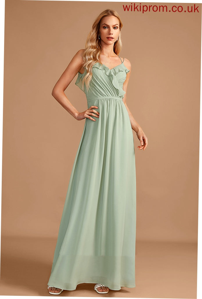 A-Line Length Embellishment Silhouette V-neck Floor-Length Ruffle Fabric Neckline Shyann V-Neck Sleeveless Bridesmaid Dresses