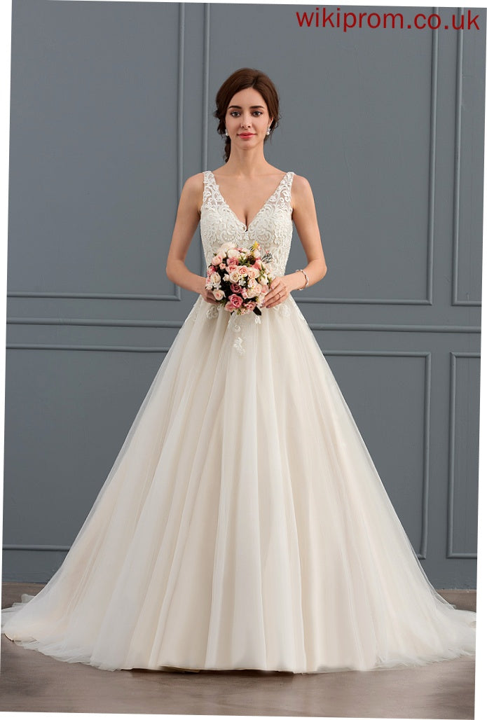 Tulle Train Dress Wedding Dresses Sloane Wedding Ball-Gown/Princess Lace V-neck Court