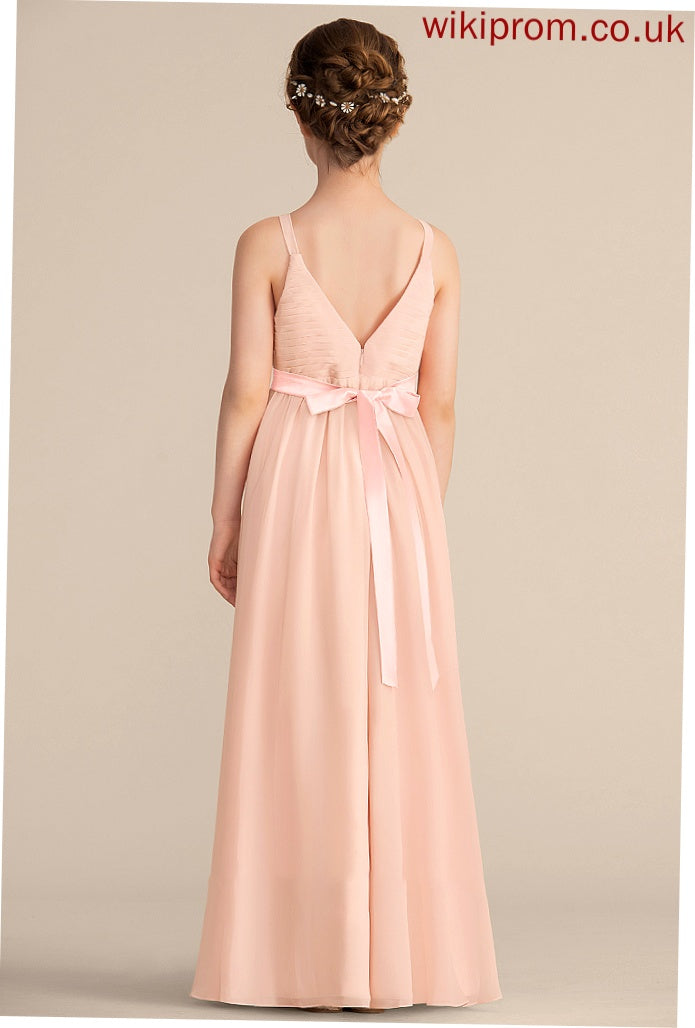 V-neck A-Line Jaylah Chiffon With Junior Bridesmaid Dresses Floor-Length Ruffle Bow(s)