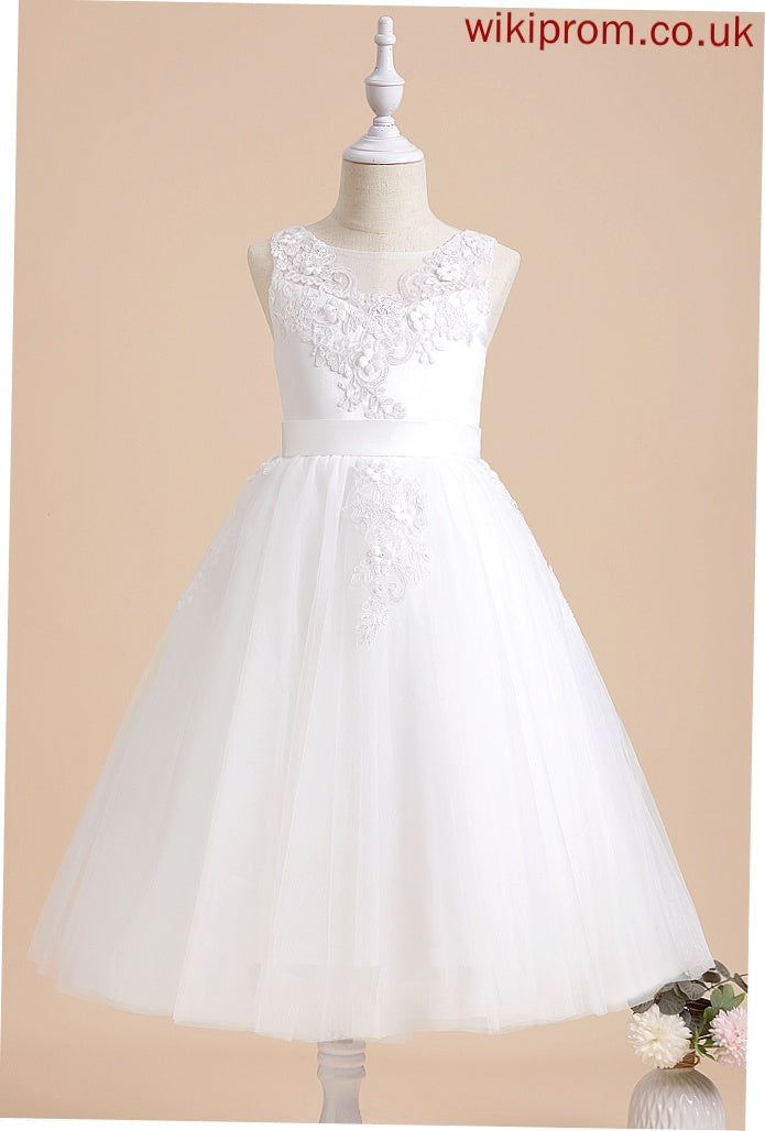 Jaslene Girl Dress - Flower Sleeveless Flower Girl Dresses Neck With Tea-length A-Line Tulle/Lace Beading/Flower(s) Scoop