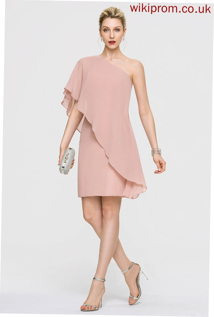 Sheath/Column Chiffon Ruffles One-Shoulder With Cocktail Knee-Length Dress Victoria Cocktail Dresses Cascading