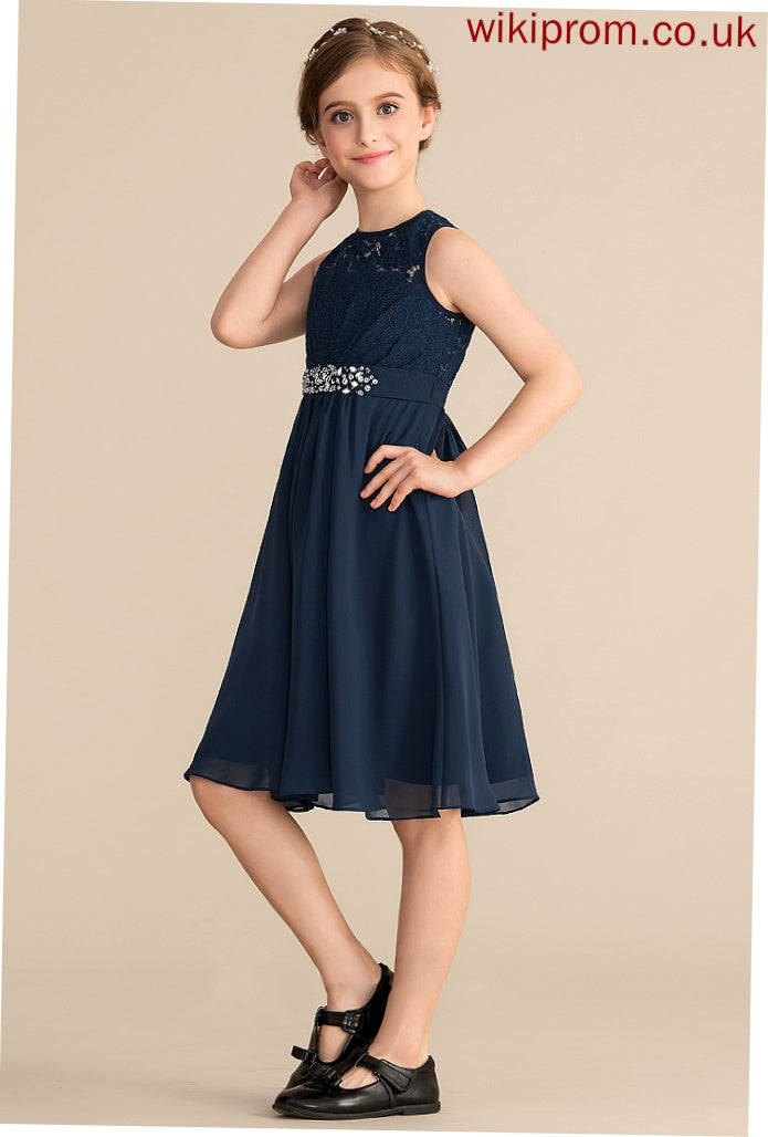 Neck With Sequins Scoop Chiffon Lace Bow(s) Jamiya Beading Junior Bridesmaid Dresses A-Line Knee-Length