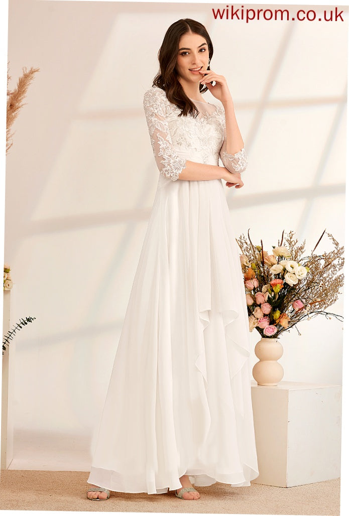 Beading Chiffon Illusion Wedding Dresses Ruffle With A-Line Wedding Lace Dress Charlee Floor-Length