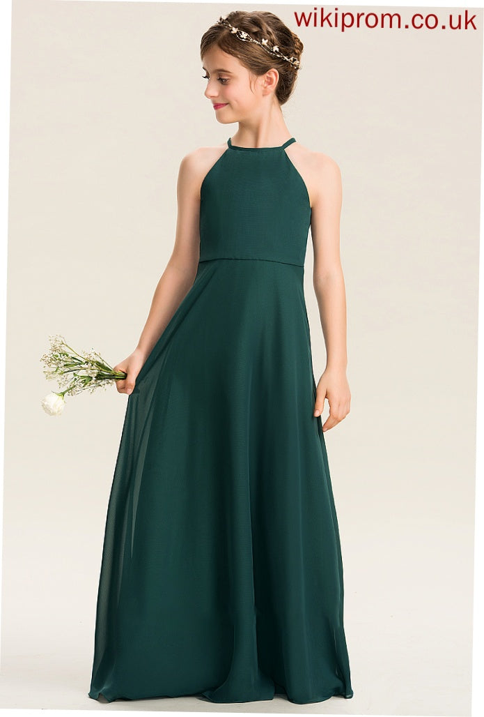 A-Line Chiffon Floor-Length Neck Gertie Scoop Junior Bridesmaid Dresses