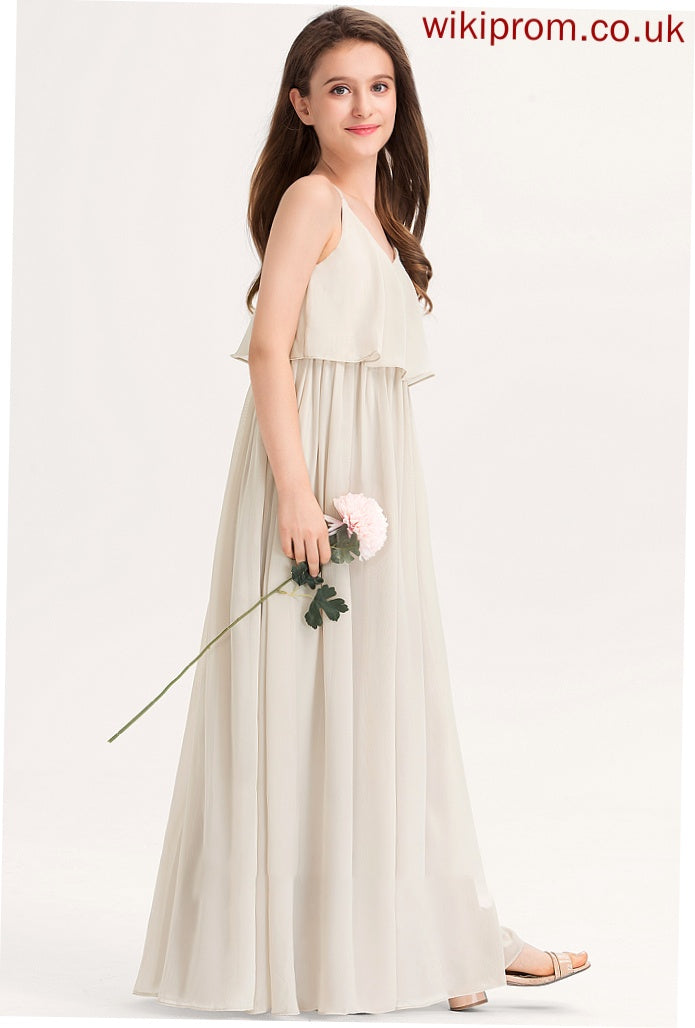 Chiffon Junior Bridesmaid Dresses V-neck Floor-Length Jewel A-Line