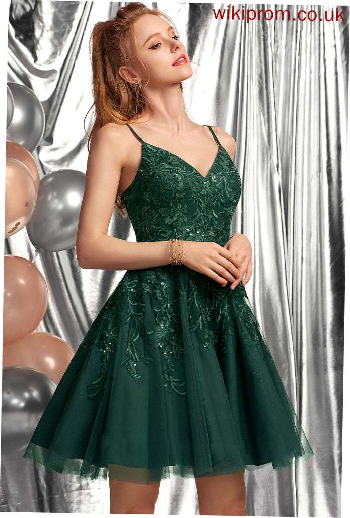 Short/Mini Homecoming Dresses With Homecoming A-Line Dress V-neck Tulle Holly Lace