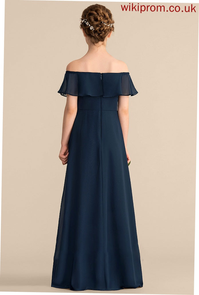 Floor-Length Off-the-Shoulder Cascading Chiffon Lois With Junior Bridesmaid Dresses Ruffles A-Line