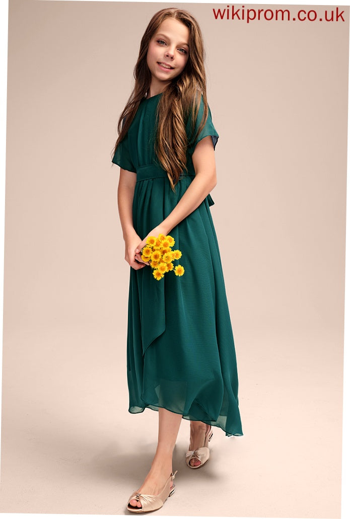 Scoop Asymmetrical Chiffon Bow(s) With Angeline A-Line Neck Ruffle Junior Bridesmaid Dresses