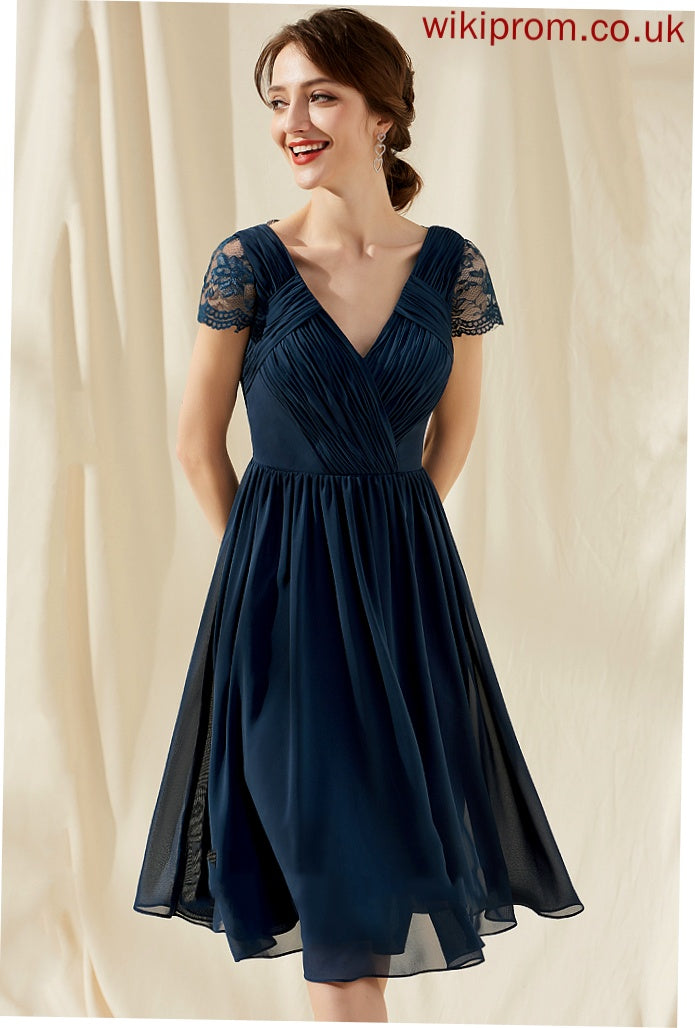 Lace Dress Knee-Length Kay A-Line Homecoming Dresses Homecoming Ruffle V-neck With Chiffon