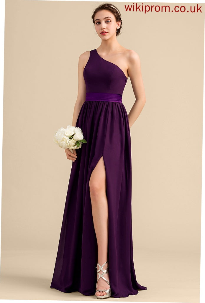 Neckline Ruffle Fabric SplitFront Silhouette A-Line One-Shoulder Length Embellishment Floor-Length Claire Bridesmaid Dresses