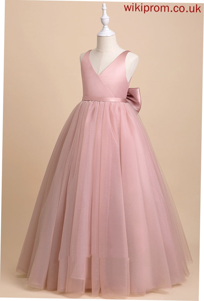 Floor-length Dress Ball-Gown/Princess Sloane V-neck Girl Tulle Back Bow(s)/V With Sleeveless - Flower Flower Girl Dresses