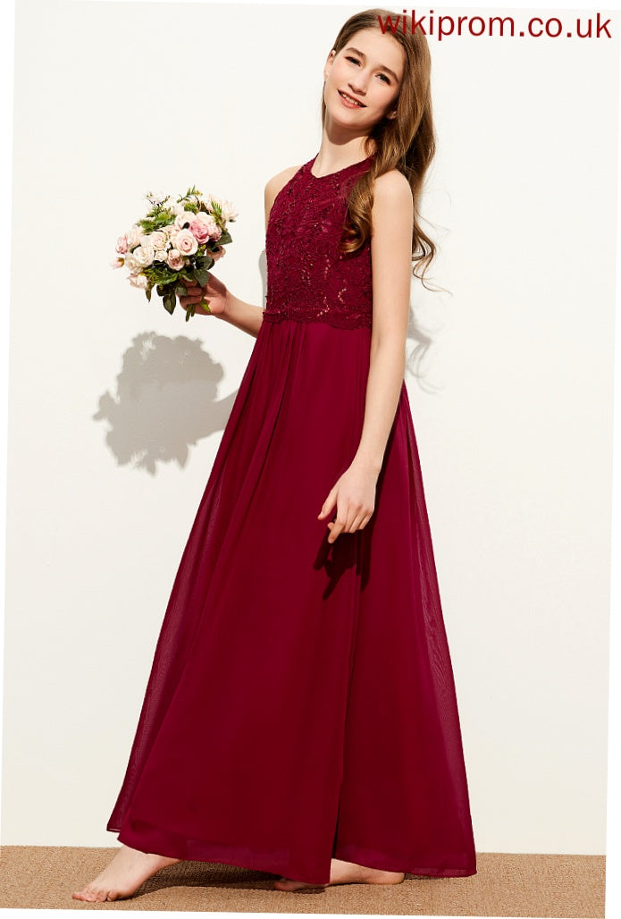 With Sequins Floor-Length Abigail Lace A-Line Scoop Neck Chiffon Junior Bridesmaid Dresses