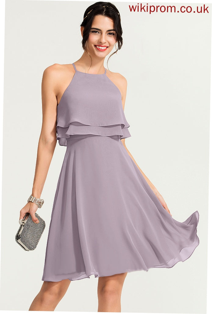 Chiffon Neckline Cocktail Dresses Cocktail Square Knee-Length Sylvia A-Line Dress