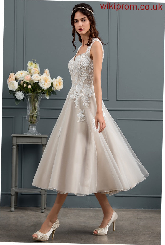 Sweetheart Lace Wedding With Tulle Sequins Hallie Dress Tea-Length Ball-Gown/Princess Wedding Dresses