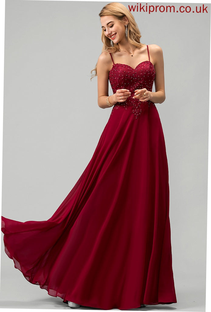 Zara Lace Sweetheart Rhinestone With Chiffon Prom Dresses Floor-Length A-Line