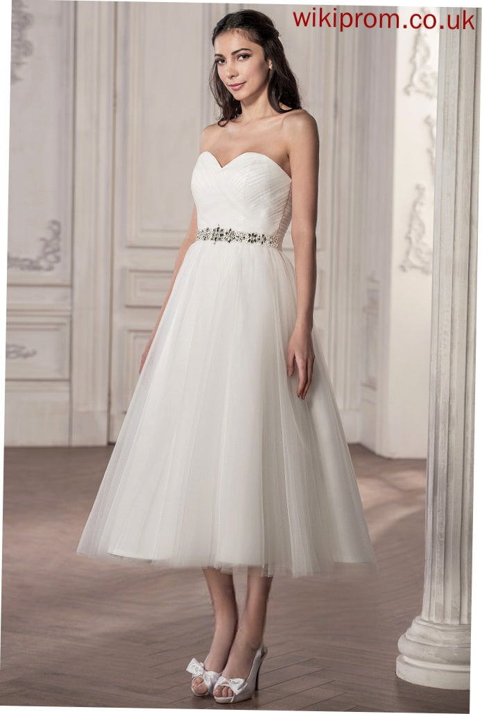 Dress Satin Tulle A-Line Wedding Dresses Beading Catalina With Tea-Length Sequins Wedding Ruffle Sweetheart