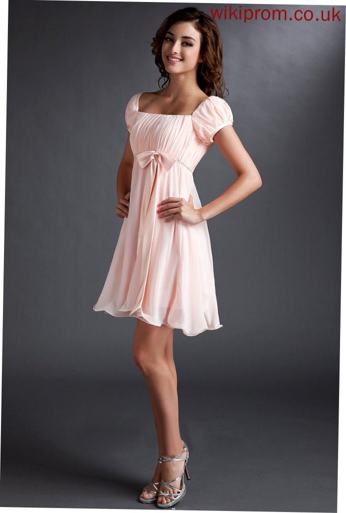 Bow(s) Dress Short/Mini With Homecoming Dresses Square A-Line Homecoming Neckline Ruffle Chiffon Anabel Beading