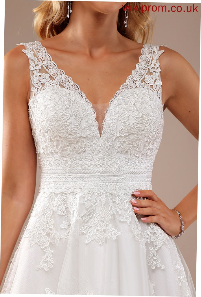 Knee-Length V-neck Wedding Wedding Dresses A-Line Lace Dress Brianna Tulle