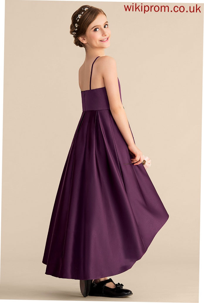 Satin With Neck Asymmetrical Scoop A-Line Ruffle Junior Bridesmaid Dresses Diana