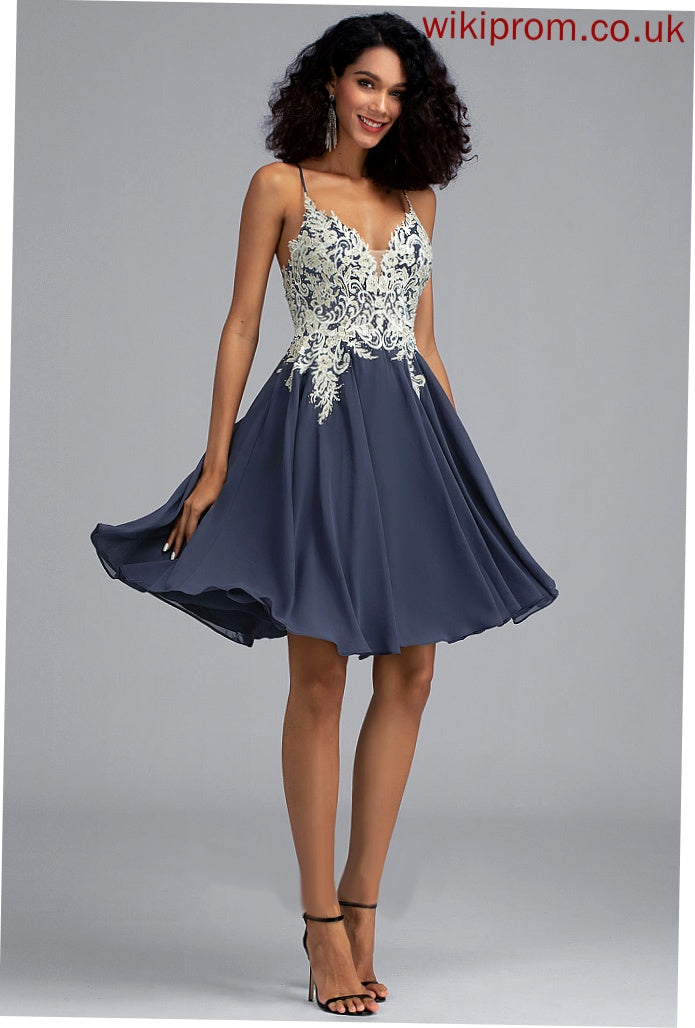 With V-neck Short/Mini A-Line Chiffon Homecoming Sequins Beading Dress Stephanie Lace Homecoming Dresses