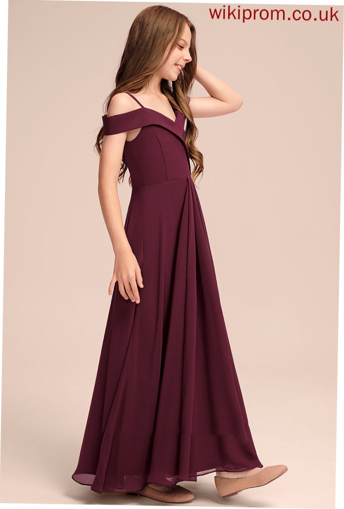 Zoey Junior Bridesmaid Dresses Off-the-Shoulder Floor-Length Chiffon A-Line