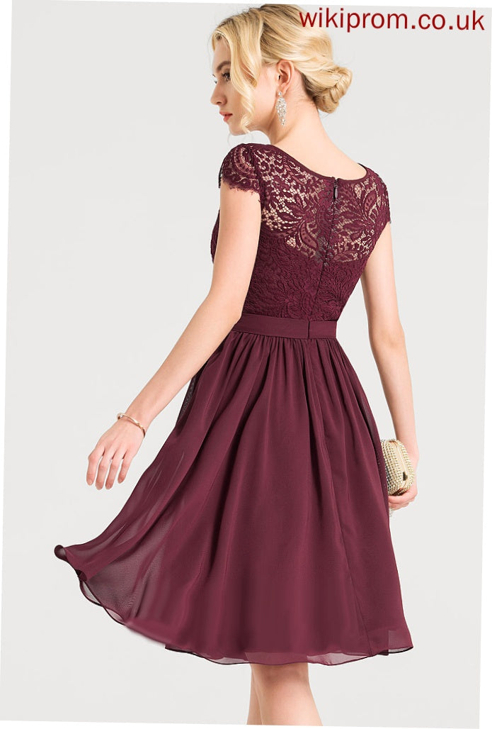 A-Line Chiffon Scoop Cassandra Lace Neck Cocktail Cocktail Dresses Knee-Length Dress