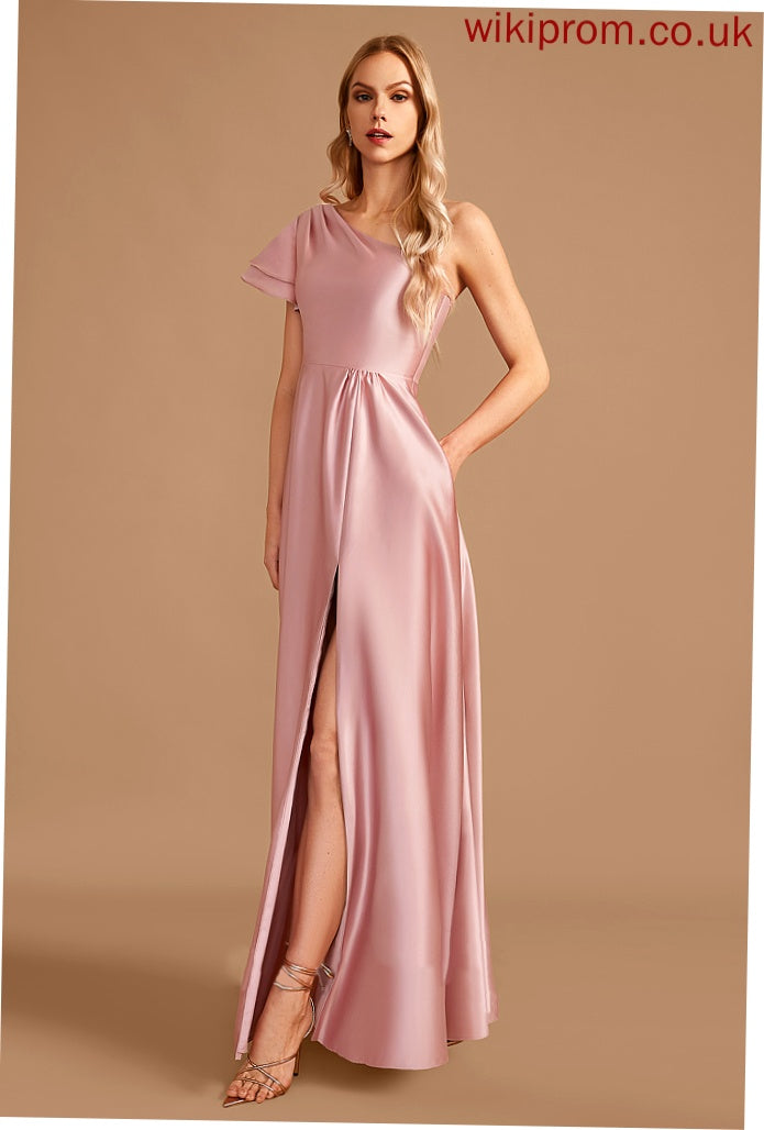 A-Line Neckline One-Shoulder Floor-Length SplitFront Fabric Silhouette Length Embellishment Sahna Natural Waist Floor Length Bridesmaid Dresses