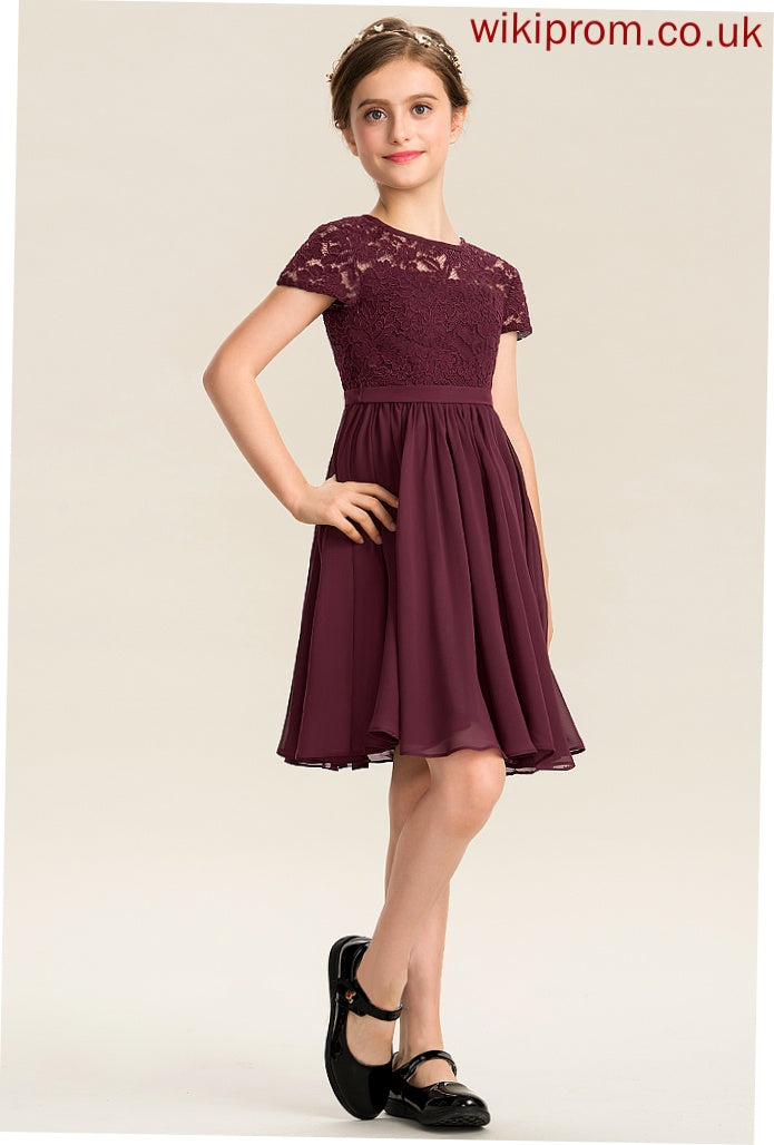 Bow(s) With Neck A-Line Scoop Junior Bridesmaid Dresses Lilianna Lace Chiffon Knee-Length