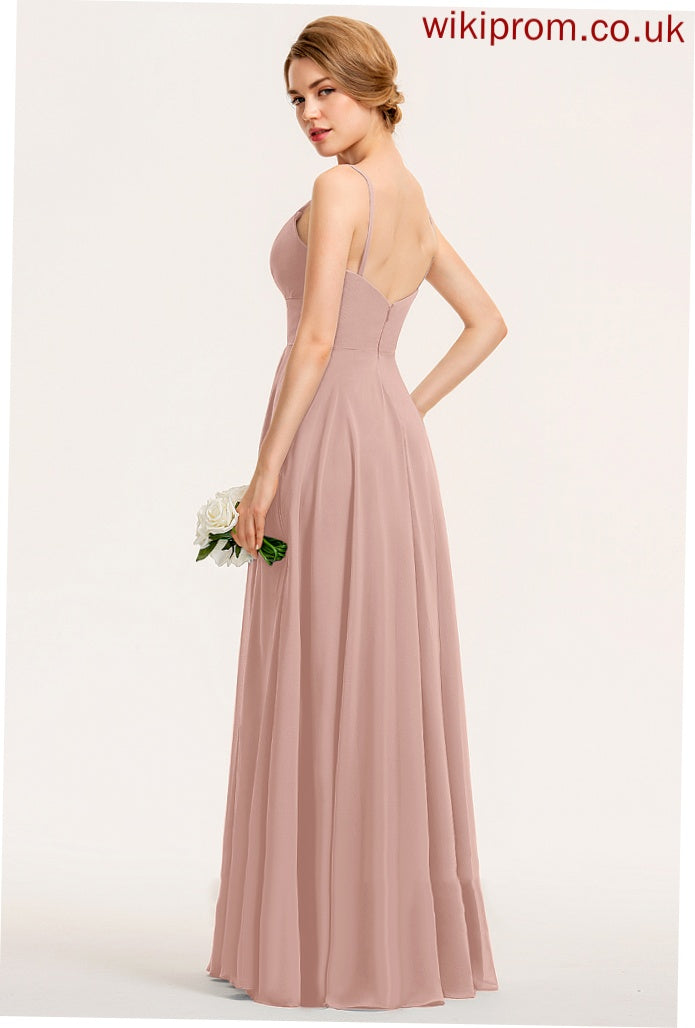 With Floor-Length Pleated V-neck Anabelle A-Line Chiffon Prom Dresses