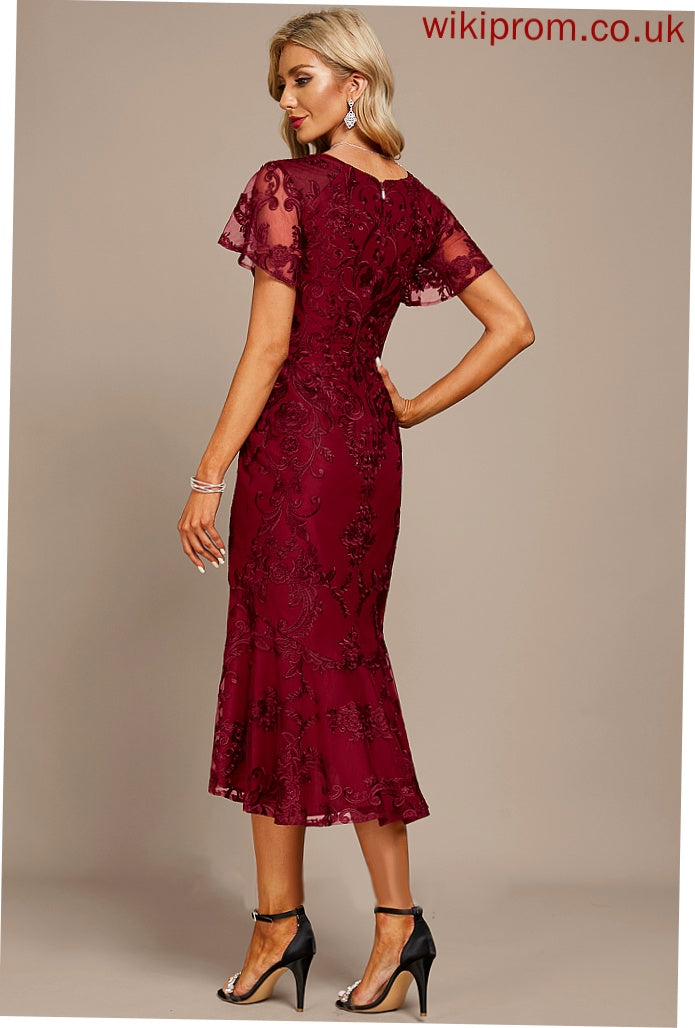 Cocktail Asymmetrical Dress V-neck Trumpet/Mermaid Shaniya Lace Cocktail Dresses