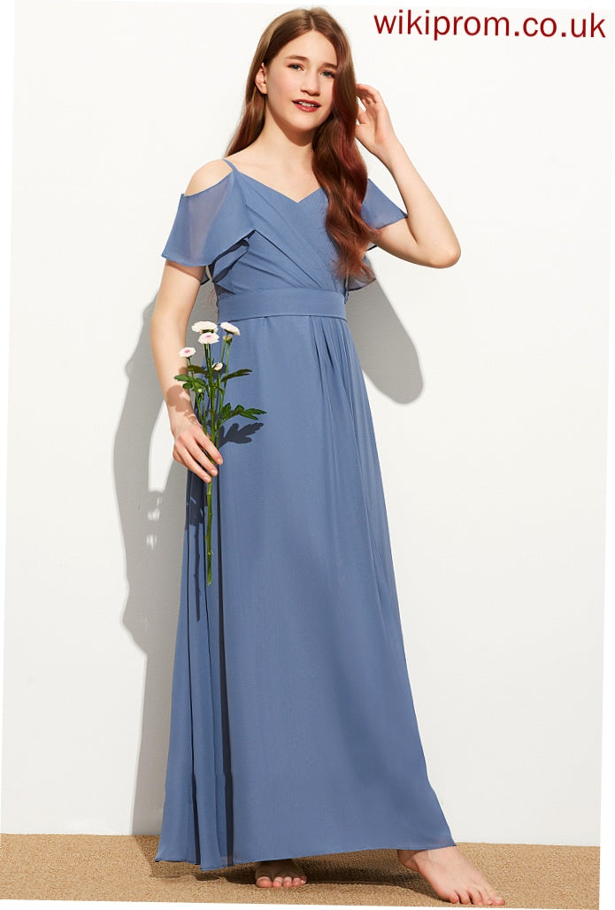 Chiffon Junior Bridesmaid Dresses Ruffle With Bow(s) Floor-Length Off-the-Shoulder A-Line Jolie