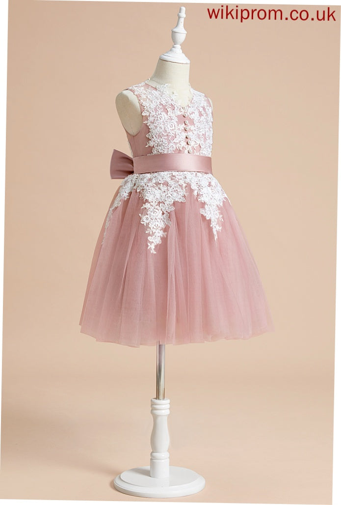 Tulle/Lace Knee-length Dress With Sophie Flower Girl Dresses - Sleeveless Flower Bow(s) Girl A-Line V-neck