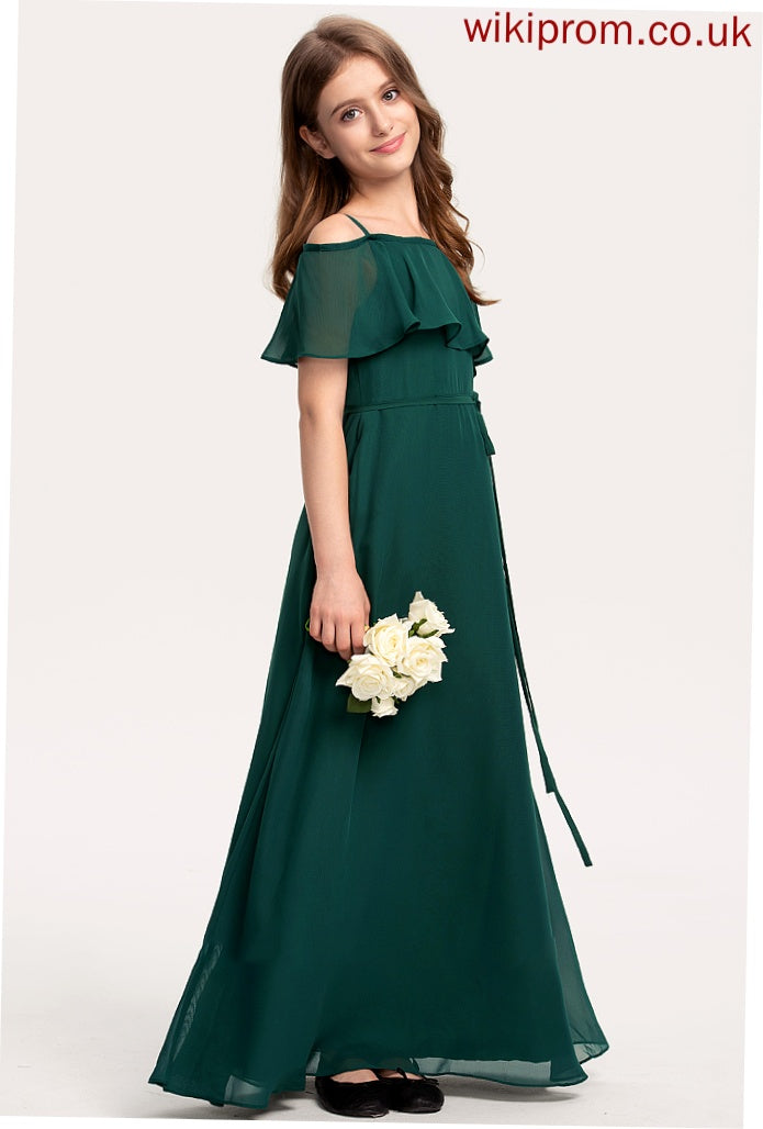 Dania Junior Bridesmaid Dresses With Floor-Length Bow(s) A-Line Chiffon Off-the-Shoulder