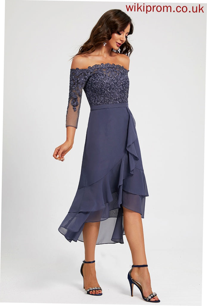 Cocktail Dresses Asymmetrical Trumpet/Mermaid Cocktail Chiffon Dress Off-the-Shoulder Sequins Irene With