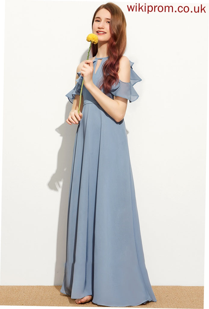 Junior Bridesmaid Dresses A-Line Bow(s) With Floor-Length Neck Cascading Chiffon Ruffles Scoop Shayla