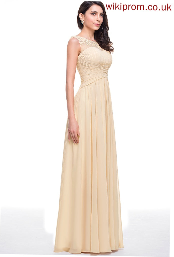 Tulle Floor-Length With Flower(s) Scoop Beading Ruffle Prom Dresses A-Line Chiffon Corinne