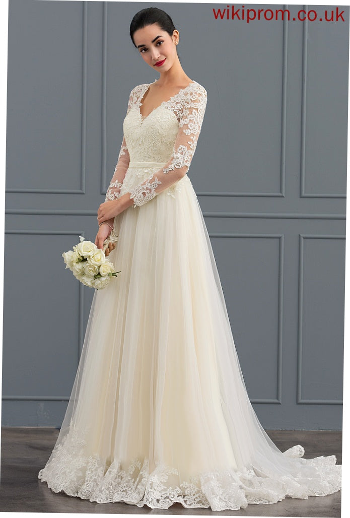 Dress Zion Lace Train V-neck Sweep Wedding Dresses Tulle Ball-Gown/Princess Wedding