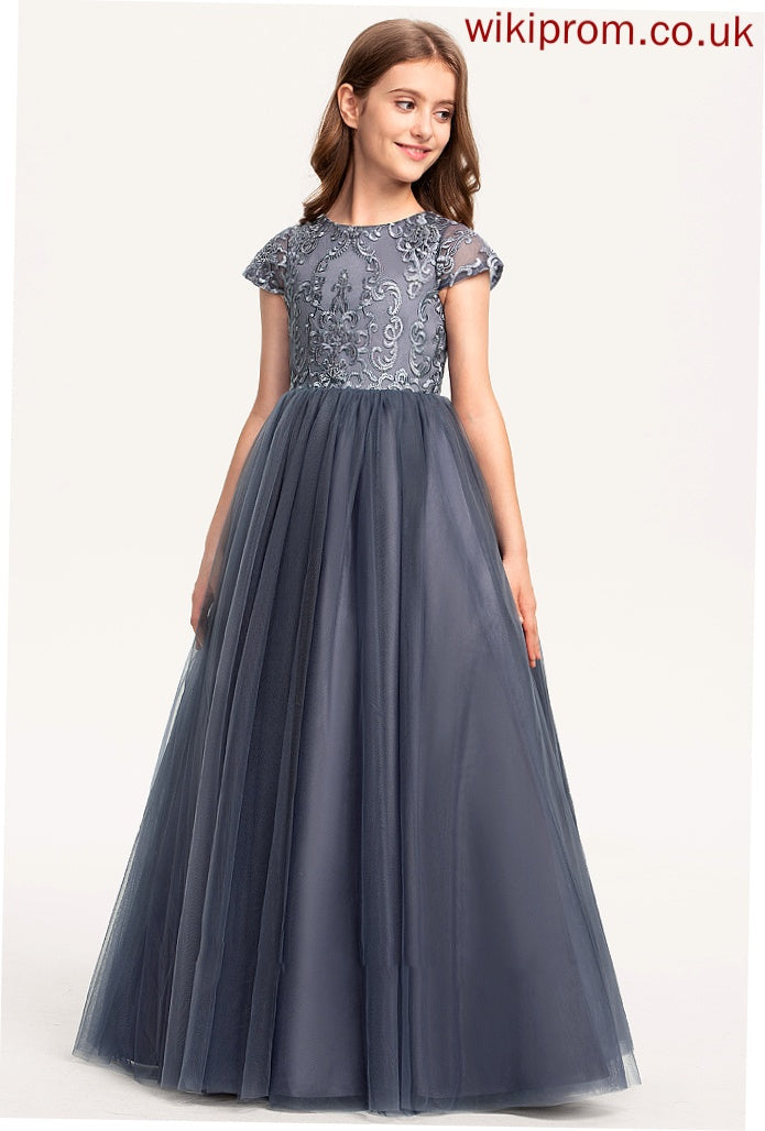 Tulle Junior Bridesmaid Dresses Kaylen Neck Lace Floor-Length Ball-Gown/Princess Scoop