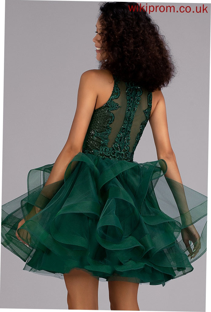 Ball-Gown/Princess Short/Mini Homecoming Kamari Sequins Neck Dress Lace With Homecoming Dresses Scoop Tulle