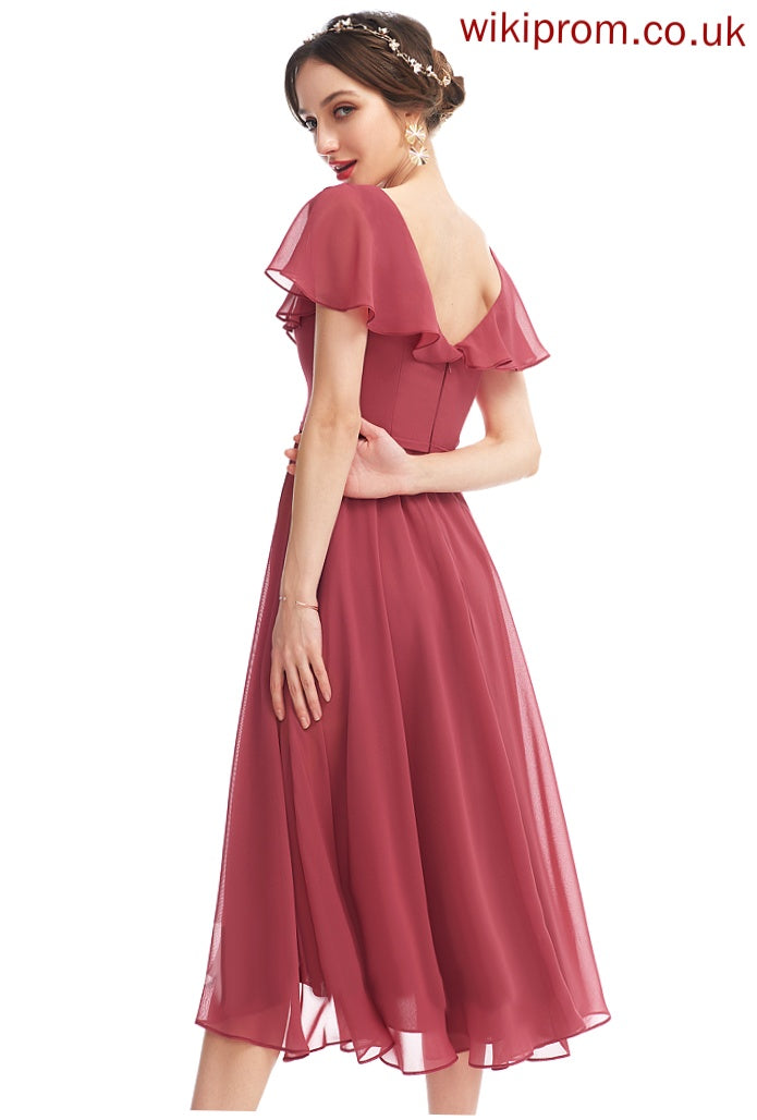 A-Line Prudence Ruffle Asymmetrical Cocktail Chiffon V-neck Dress With Cocktail Dresses