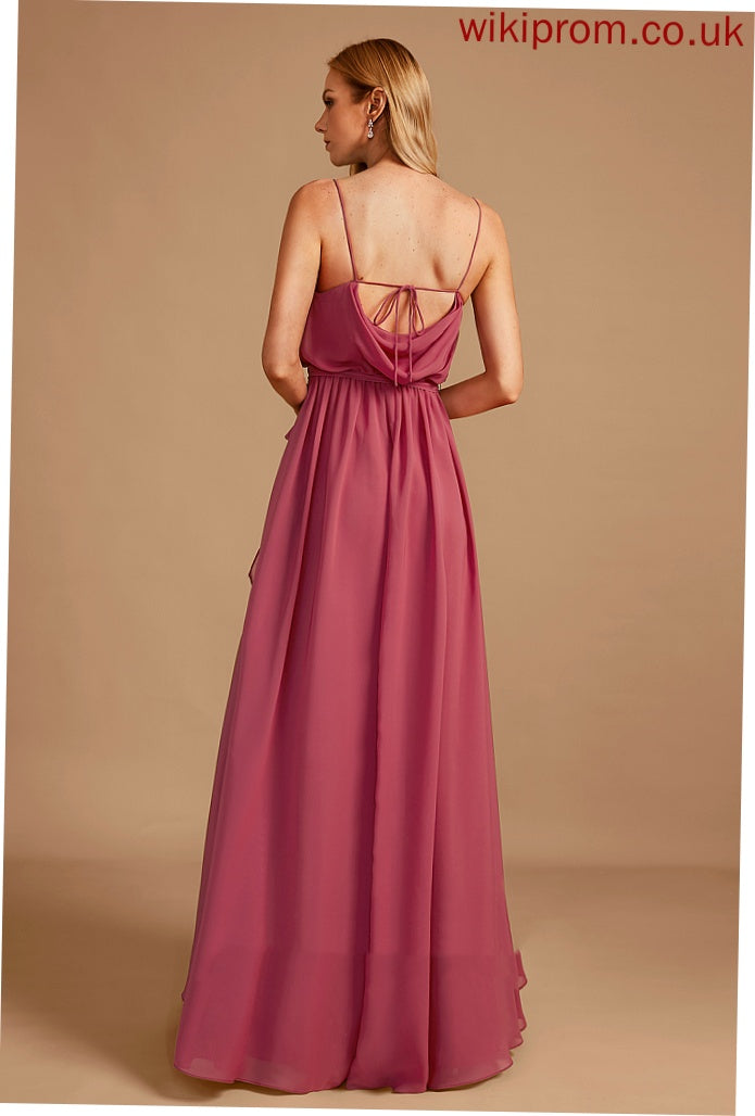 Floor-Length Silhouette Fabric A-Line Embellishment Neckline CowlNeck SplitFront Length Ruffle Mariela Bridesmaid Dresses