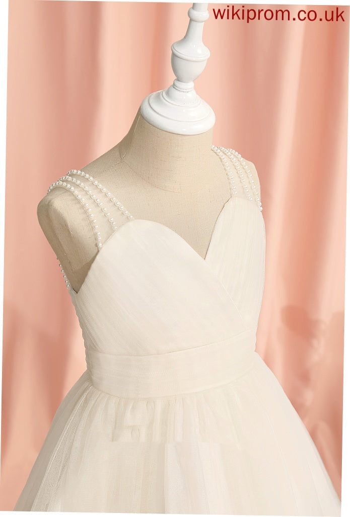 Girl V-neck - Flower Girl Dresses Tulle A-Line Sleeveless With Ruffles/Beading Dress Esther Flower Knee-length