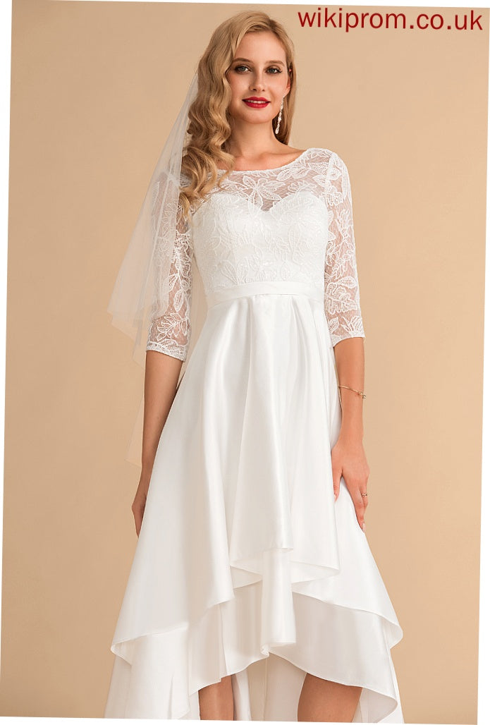 Lace Wedding Dresses Satin Wedding Asymmetrical Dress Scoop Gracelyn A-Line