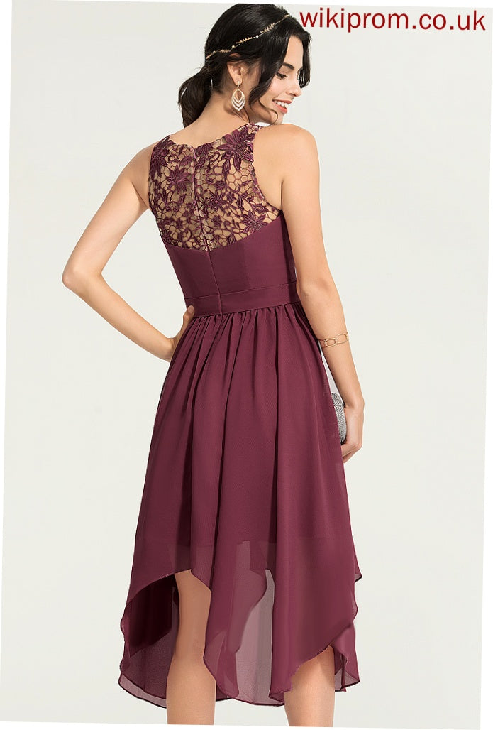 A-Line Luz Asymmetrical Cocktail Dress Neck Chiffon Scoop Lace Cocktail Dresses