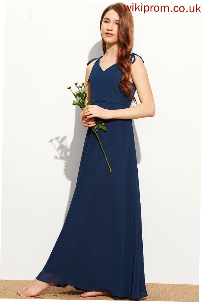 With Cameron Chiffon V-neck A-Line Bow(s) Junior Bridesmaid Dresses Floor-Length