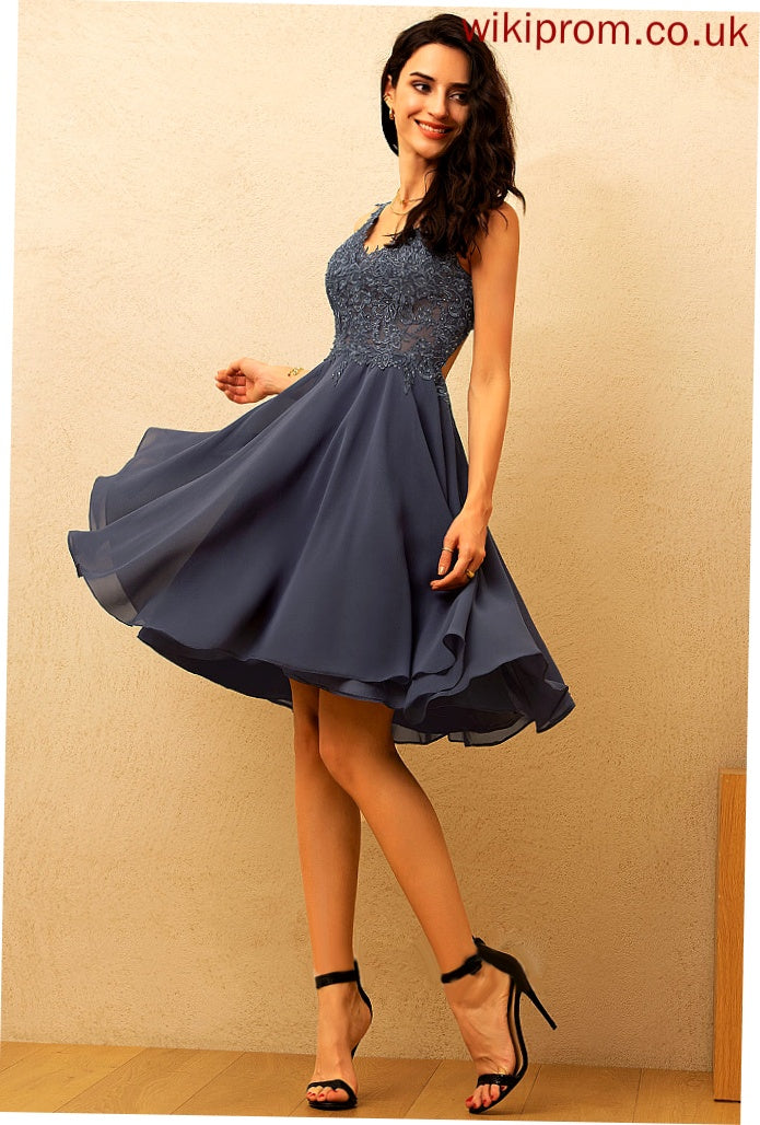 Chiffon Homecoming Dresses Lauretta Dress With Lace A-Line Knee-Length Homecoming Beading V-neck