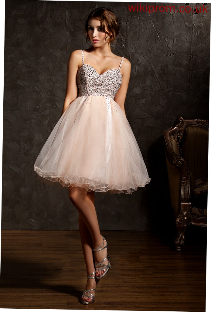 Beading A-Line Tulle With Dress Sequins Knee-Length Kayla Homecoming Dresses Homecoming Sweetheart