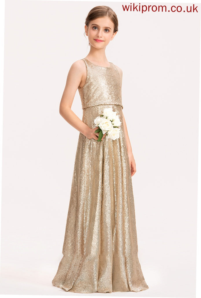 Scoop Junior Bridesmaid Dresses Floor-Length Neck Angel Sequined A-Line