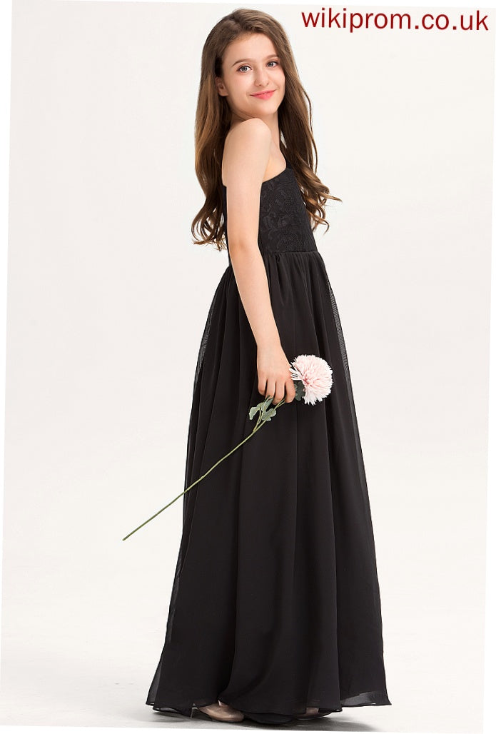 Junior Bridesmaid Dresses A-Line Ashlee Lace One-Shoulder Floor-Length Chiffon