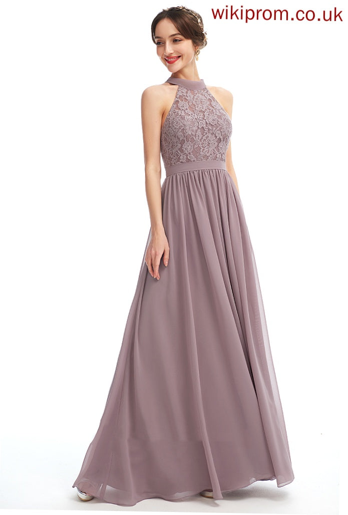 Halter Fabric Floor-Length SplitFront Embellishment A-Line Silhouette Neckline Length Luciana Sleeveless Natural Waist Bridesmaid Dresses